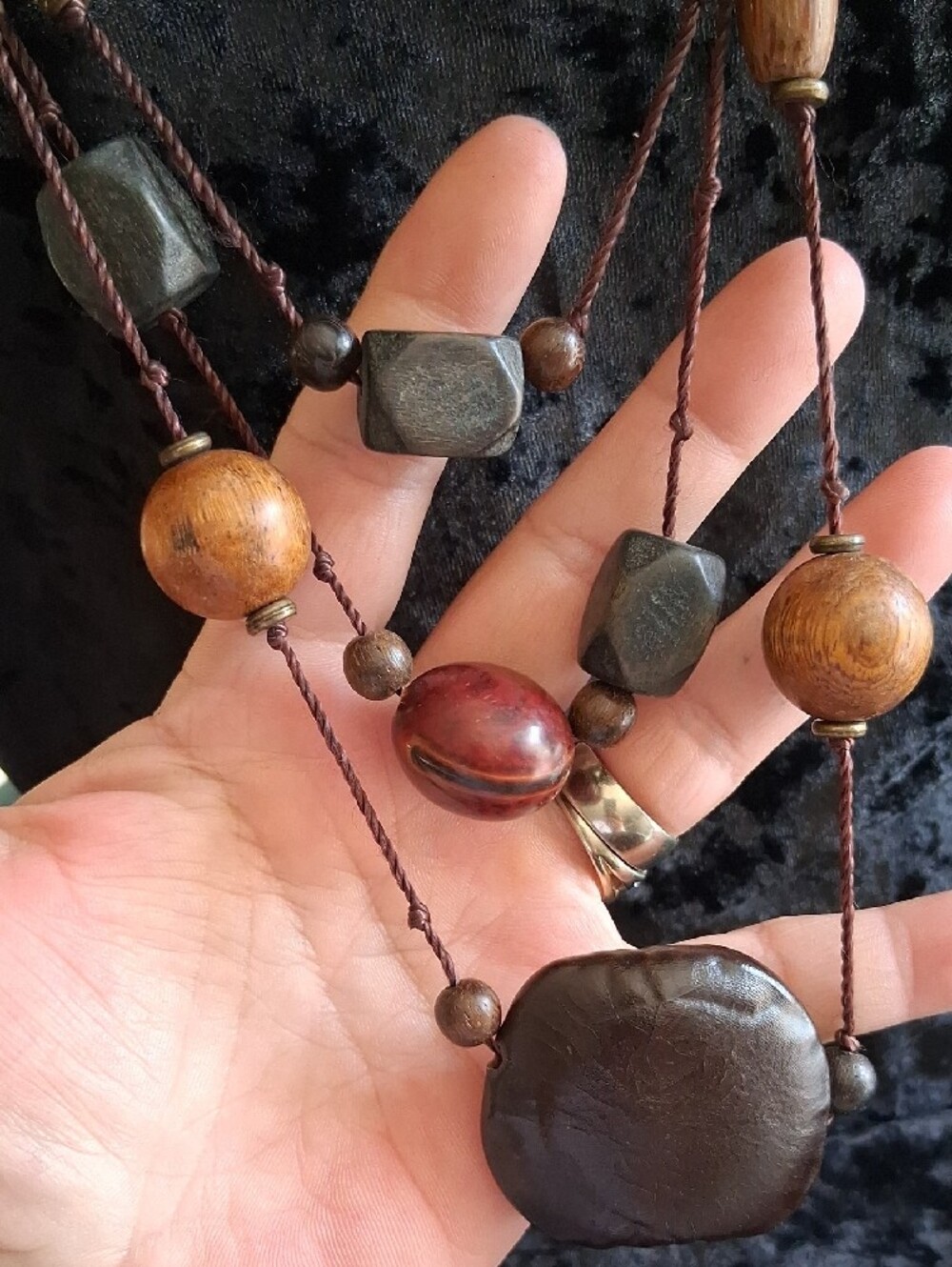 Seed Bead Boho Brown & Black Beaded Multi-Strand Necklace and Earrings Set - Picture 9 of 10